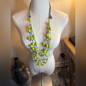 Sylca Elegant Multi-Strand Necklace with Yellow/Green Beads